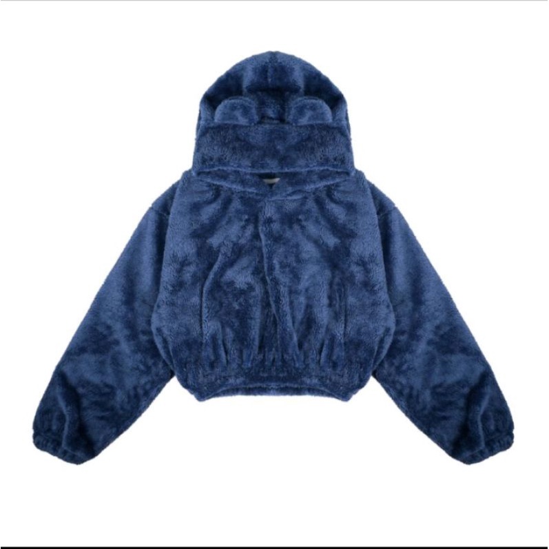 JAKET OVERSIZE SHERPA BEAR WANITA HOODIE CROOPED PREMIUM