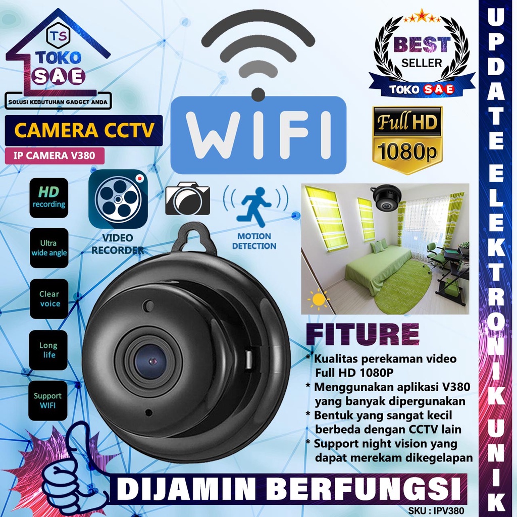 Camera Mini CCTV Mini Wireless IP V380 Night Vision Aplikasi V380 V380PRO Infrared Nirkabel HD 1080P