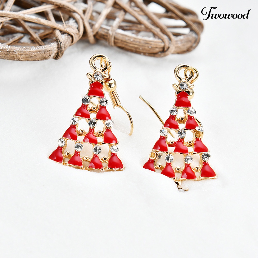 6 Pasang Anting Hook Desain Santa Claus Snowflake Jingle Bell Untuk Wanita