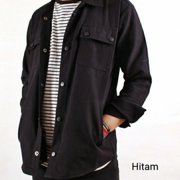 jaket semi parka pria kemeja semi parka jaket kanvas jaket casual - Hitam, Semi Parka M