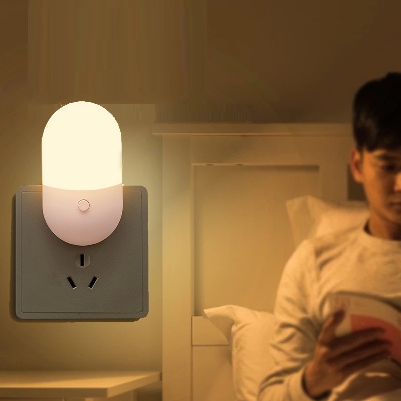 Led Dimmable Bedside Night Light Lucu Warna Hangat Lampu Tidur Bayi Hemat Kamar Tidur Koridor Balkon Lampu Plug-In LED Night Light Multifungsi