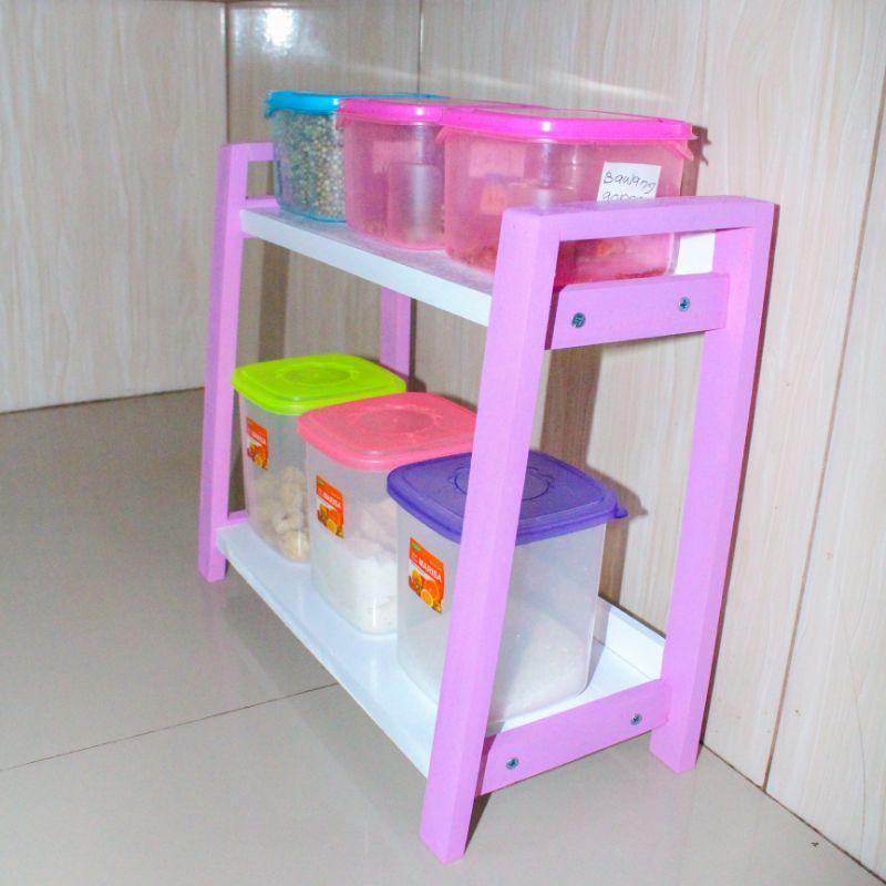 Rak Bumbu Susun 2 Kayu Pink | Rak Susun Serbaguna