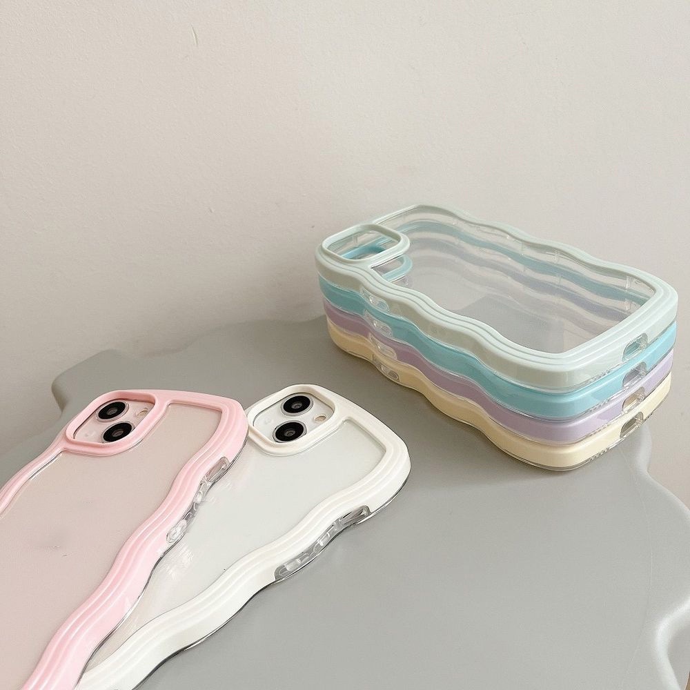 Soft Case TPU Transparan Frame Gelombang Bumper Shockproof Cover iPhone 11 Pro Max 13 12 Pro Max X XS XR