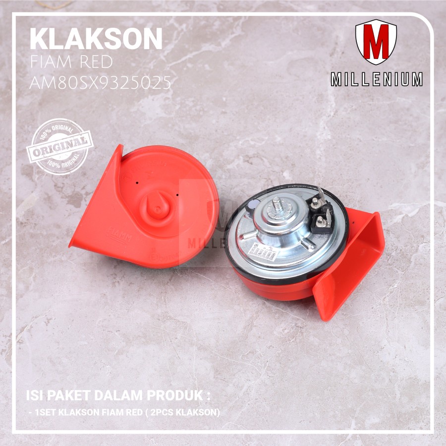 KLAKSON KEONG MOBIL MOTOR FIAMM RED ITALY 12V ORIGINAL + KABEL RELAY SET ORIGINAL