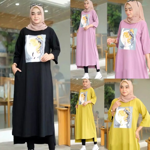 Baju Gamis Wanita Terbaru Jesica Midi Dress Size S M L XL XXL XXXL LD 90-130 CM Bahan Kaos Katun Com