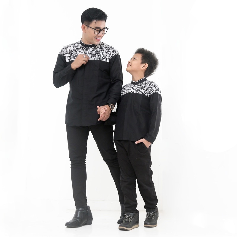 Baju Koko Kombinasi Batik Couple Ayah Dan anak