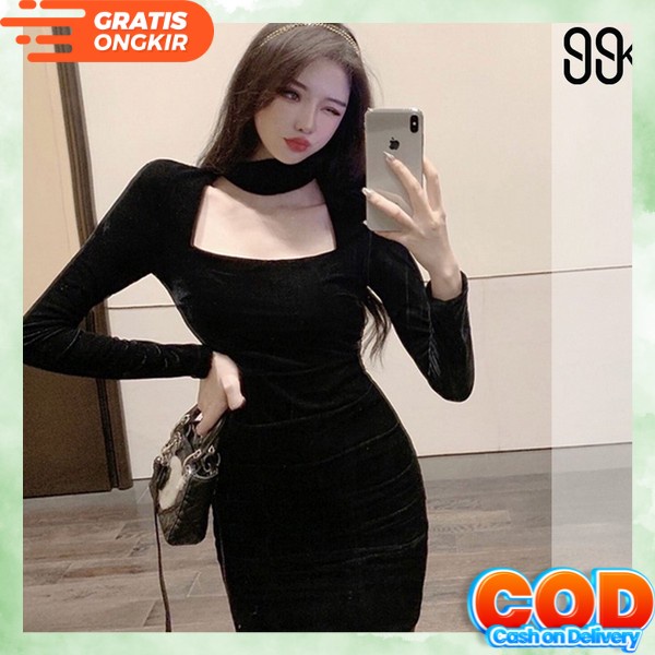 Dress Wanita Imlek Korean Style Remaja Perempuan Gaun Pesta Polos Kekinian Kondangan Murah Long Dres