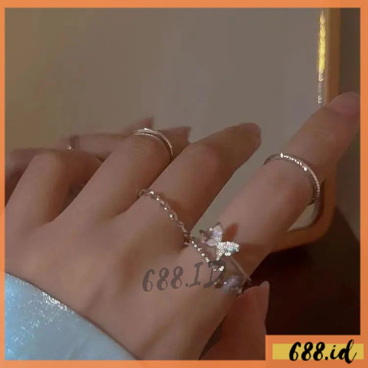 4pcs/set Cincin Wanita Desain Geometri Kupu-Kupu Gaya Korea Adjustble Model Terbuka Impor Murah Fashion Kekinian CC 08