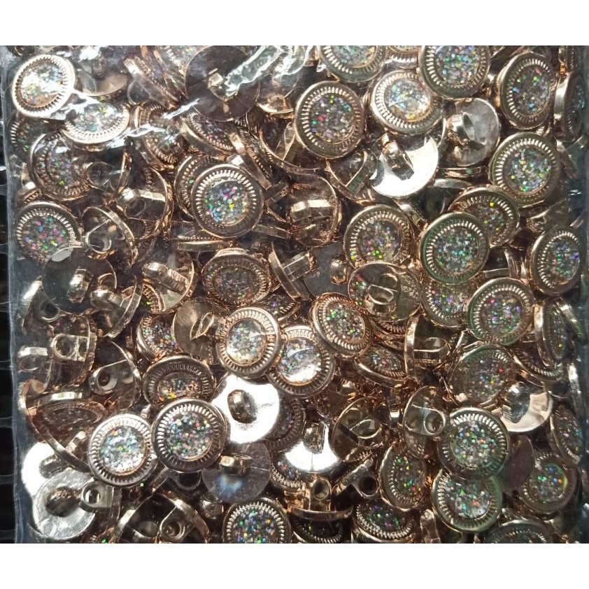 Kancing Jamur Emas Motif Gliter 11mm 100 PCS