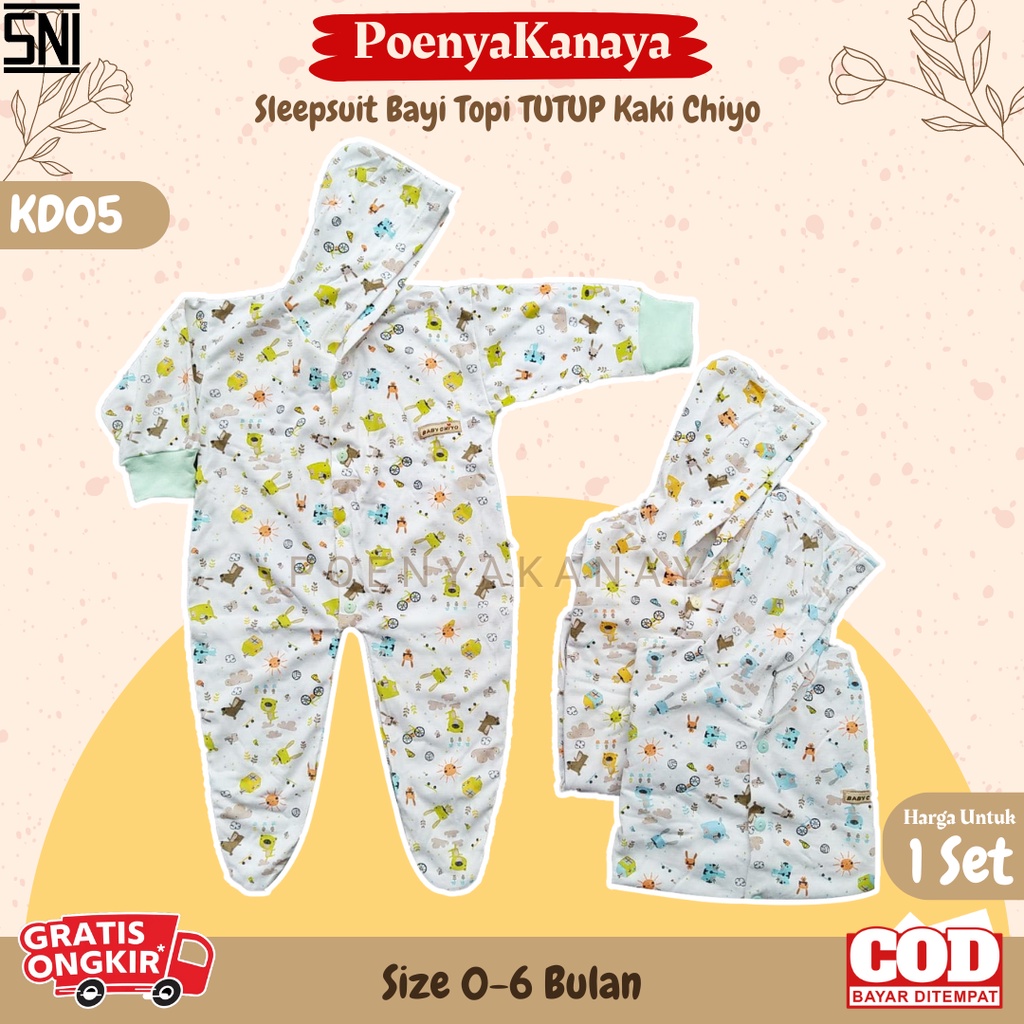 Chiyo Sleepsuit Bayi Topi TUTUP Kaki 0-6 Bulan SNI KD05