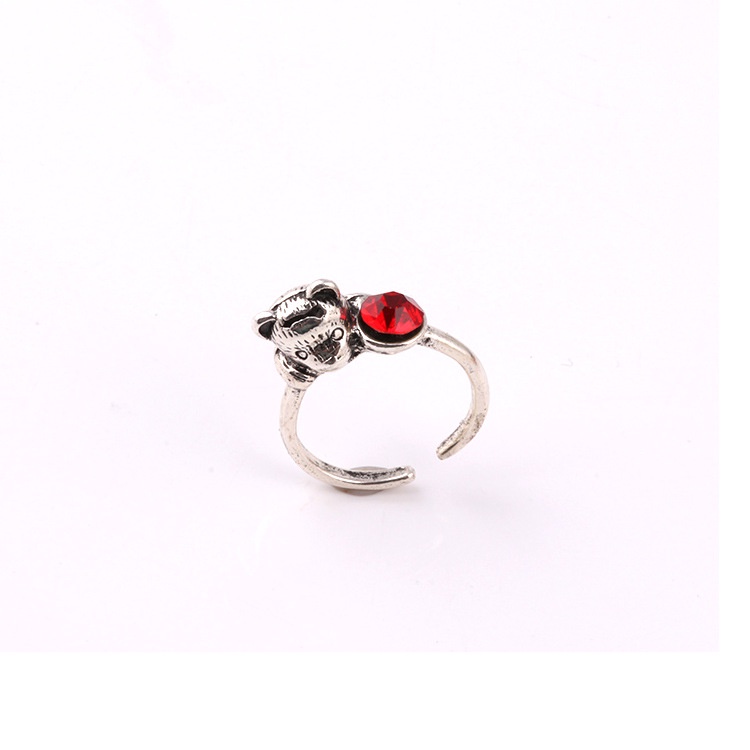 Cincin Model Terbuka Desain Kucing Aksen zircon Merah Gaya Korea retro Untuk Pasangan