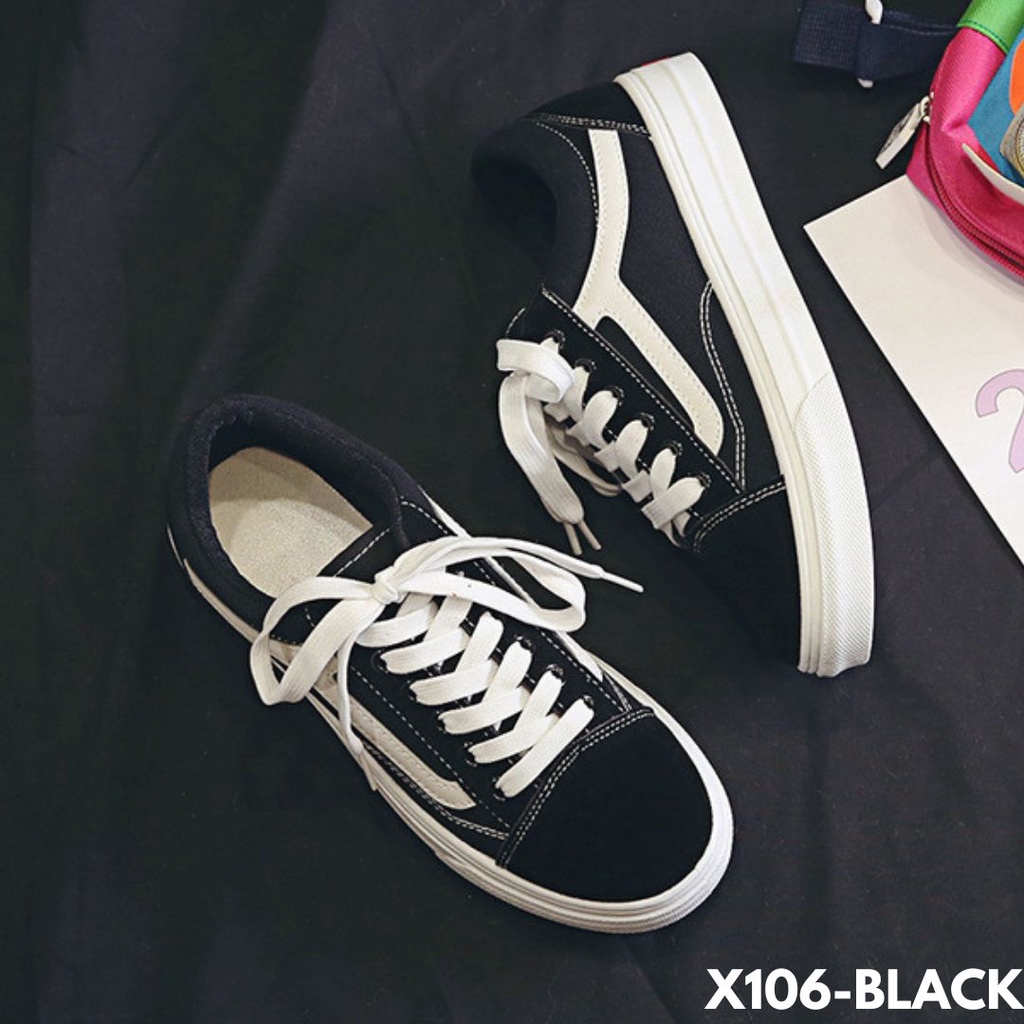 SNEAKERS WANITA KEKINIAN MOTIF HITAM PUTIH KECE BADAI BAGUS DEH BAHAN CANVAS KUALITAS IMPORT 106