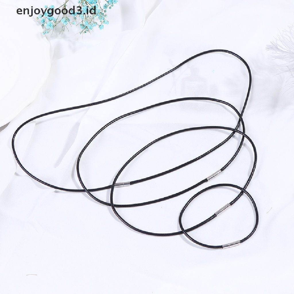 Tali Rantai Renda Bahan Kulit Warna Hitam Ukuran 3mm Dengan Gesper Stainless Steel