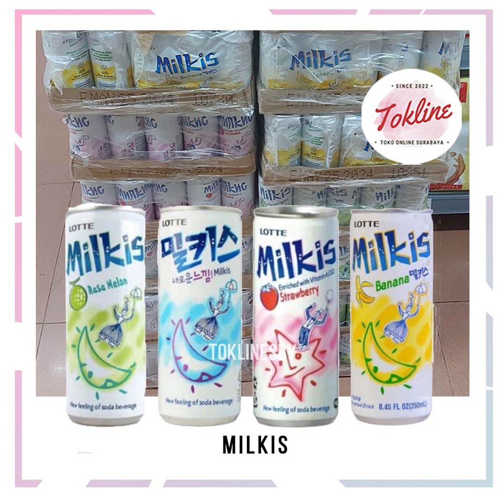 

[ 1 Karton isi 30 Kaleng ] Lotte Milkis Susu Soda 250ml Melon Banana Strawberry Pisang Stroberi