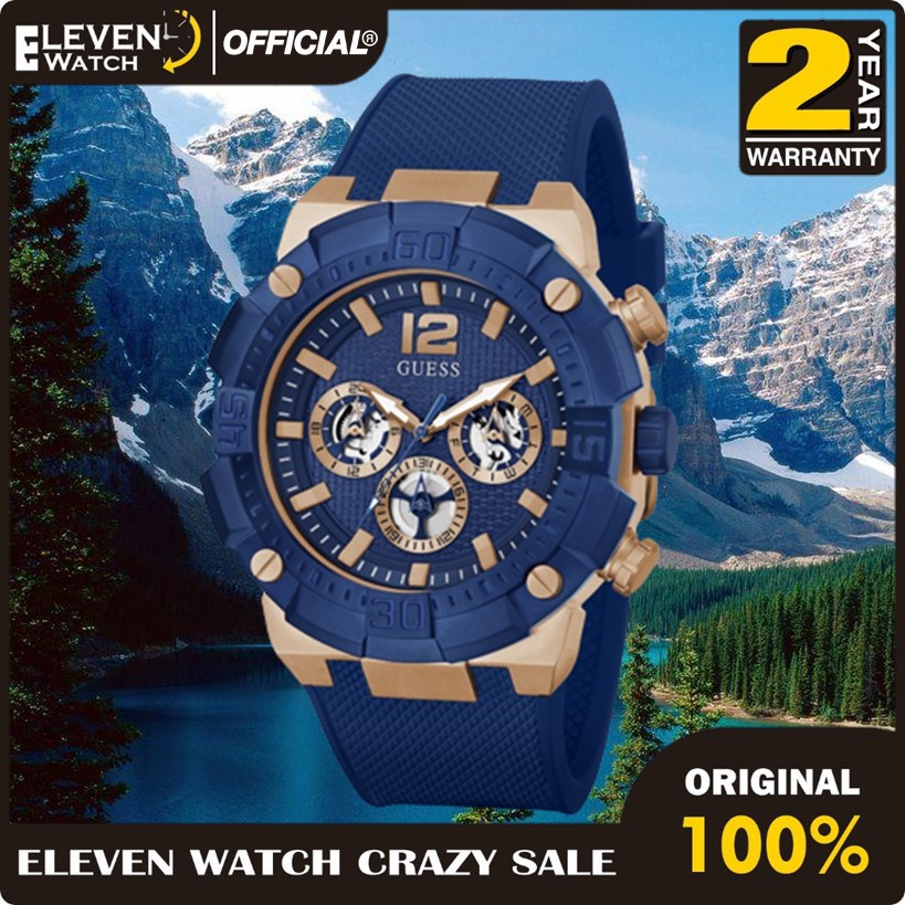 [Promo] Jam Tangan Pria Guess GW0264G4 Navigator Rose Gold Tone Case Blue Silicone  Garansi 2 Tahun 
