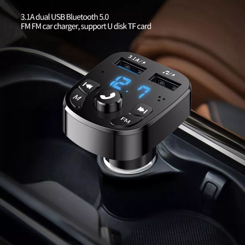 Charger mobil modulator bluetooth wireless musik Digital Voltmeter 2 Port USB Transmitter Chasan Car Audio FM