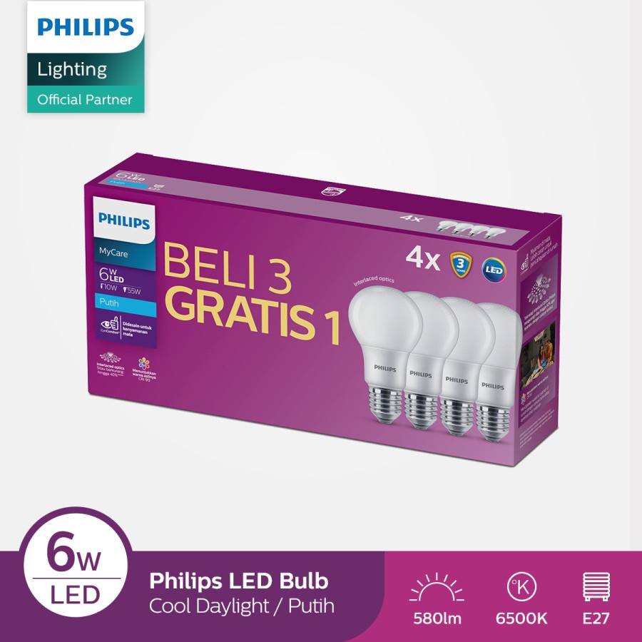 Lampu LED Philips 6w 6 watt multipack (1 paket isi 4 lampu)