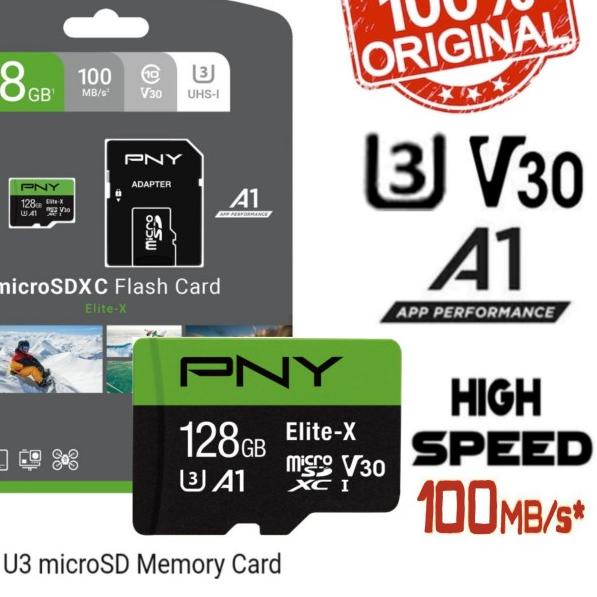 microSD 128GB XC U3 V30 PNY Elite-x 100Mb/s 100% Original