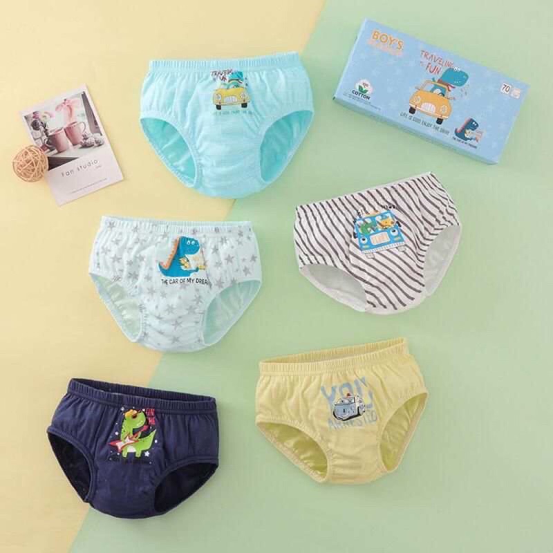SET Celana Dalam Anak Laki Laki Gambar Dino Mobil Bahan Katun Import Premium Isi 5 pcs Free Box Lucu Celana Dalam Anak Murah Kolor Anak Bahan Katun Lucu