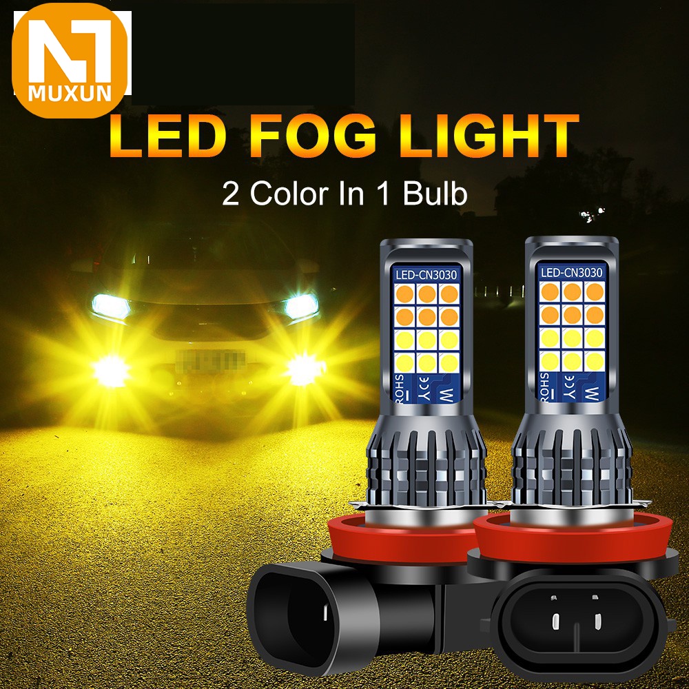 1Pcs Lampu LED Putih H8 H9 H11 Dua Warna untuk Headlight Fog lamp H4 H3 Mobil Lampu Depan LED 9005 HB3 HB4 9006 Canbus 3030 24Smd 12-24V Anti Kabut Untuk Mobil