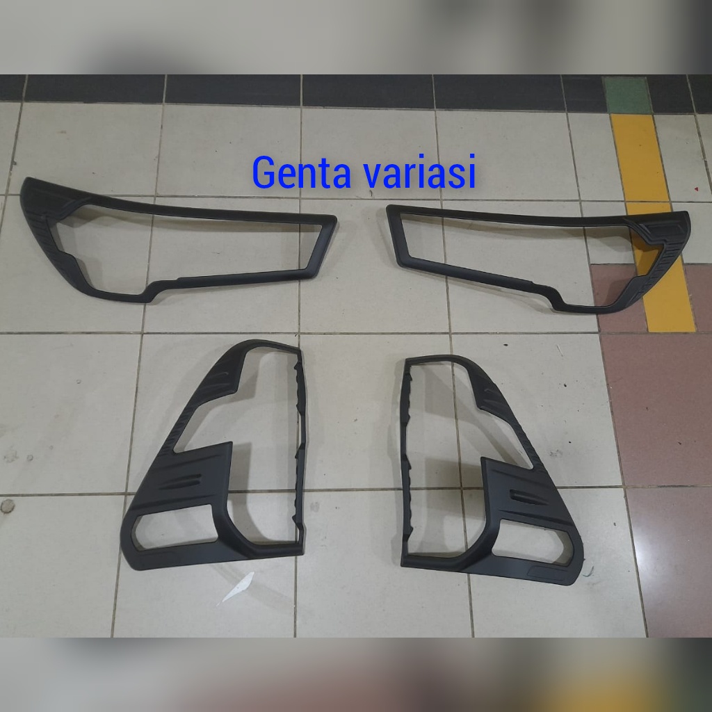 Paket Garnish Cover Lampu Depan Lampu Belakang Hilux 2021 Hitam Doff
