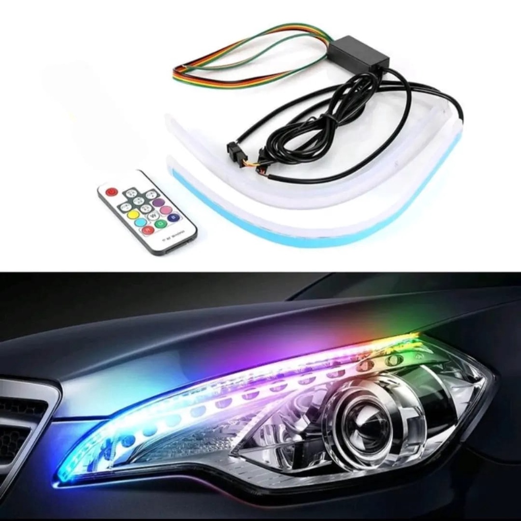 Lampu LED Alis Slim Flexible 30CM 45CM 60CM Remote RGB Sein Jalan Running Motor Mobil 30 45 60 CM