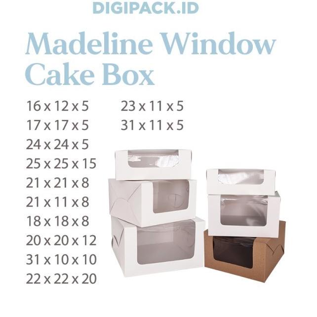 

[Digipack] Madeline Window White Cake Box 21 x 21 x 8 | Dus Kue