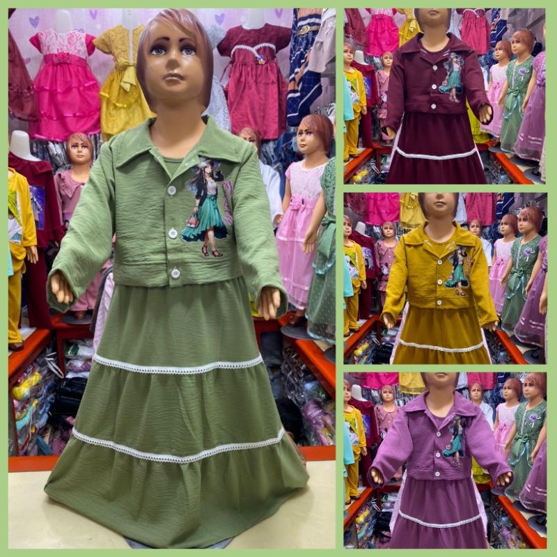 (FULL CRINKLE)GAMIS KRINKEL ROMPI LEPAS ANAK PEREMPUAN USIA 3 TAHUN-7 TAHUN/BAJU MUSLIM ANAK PEREMPU