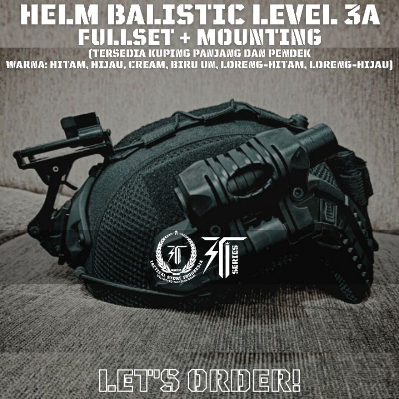 EXCLUSIVE TSI - Helm Balistic Level 3A Full Set - Helm Baja Fullset + Mounting NVG + Senter