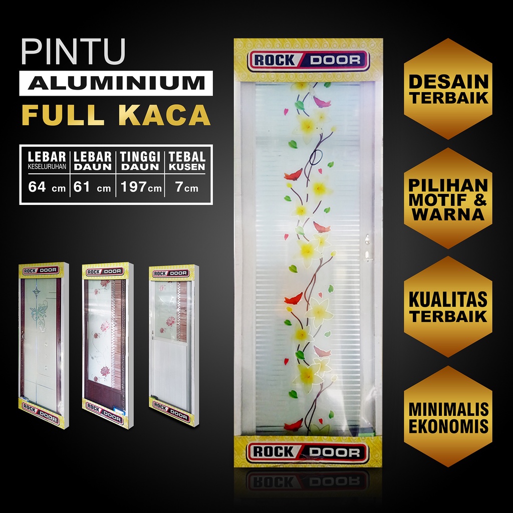 PINTU KAMAR MANDI ALUMUNIUM FULL KACA MOTIF