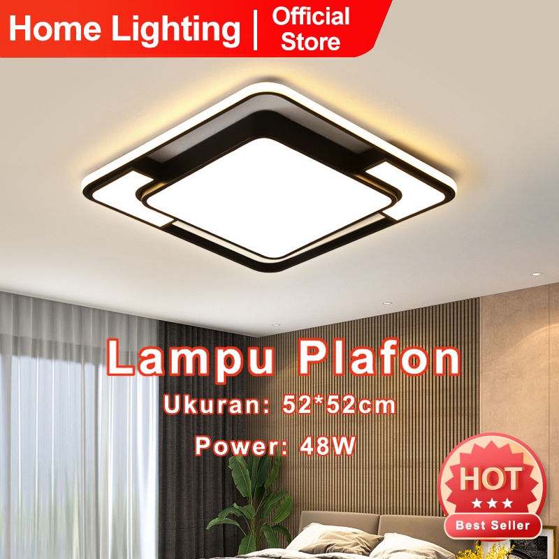 Home Lighting Lampu Plafon LED 3 Warna Bentuk Persegi Gaya Nordic Minimalis Untuk Dekorasi Ruang Tamu / Kamar Tidur Lampu Hias Rumah