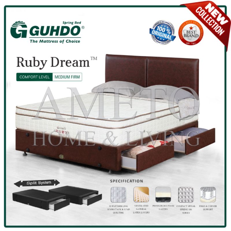 Guhdo Springbed Ruby Dream Latex 120x200 Drawer Laci HB Atlantic Full Set