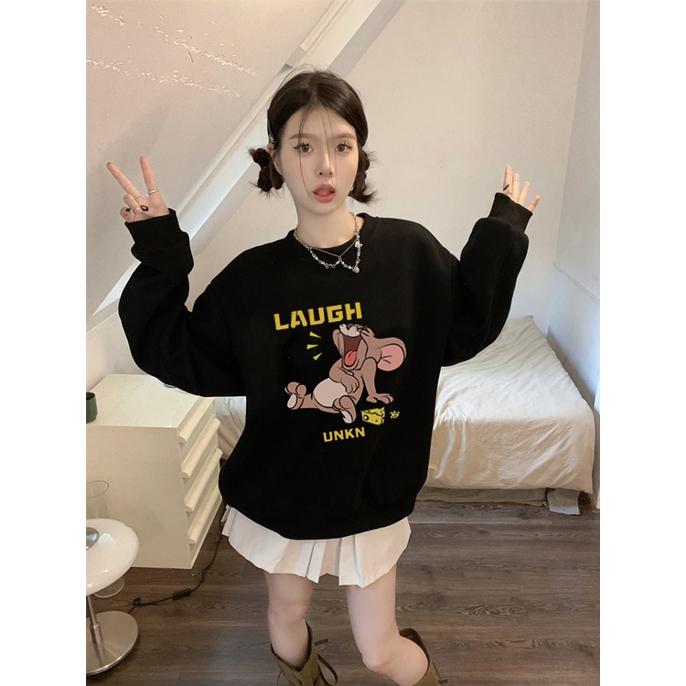 EUNII Sweater Lengan Panjang Cute Jerry Cheese Korean Style/Hoodie Oversize/Baju Wanita/Switer Wanita