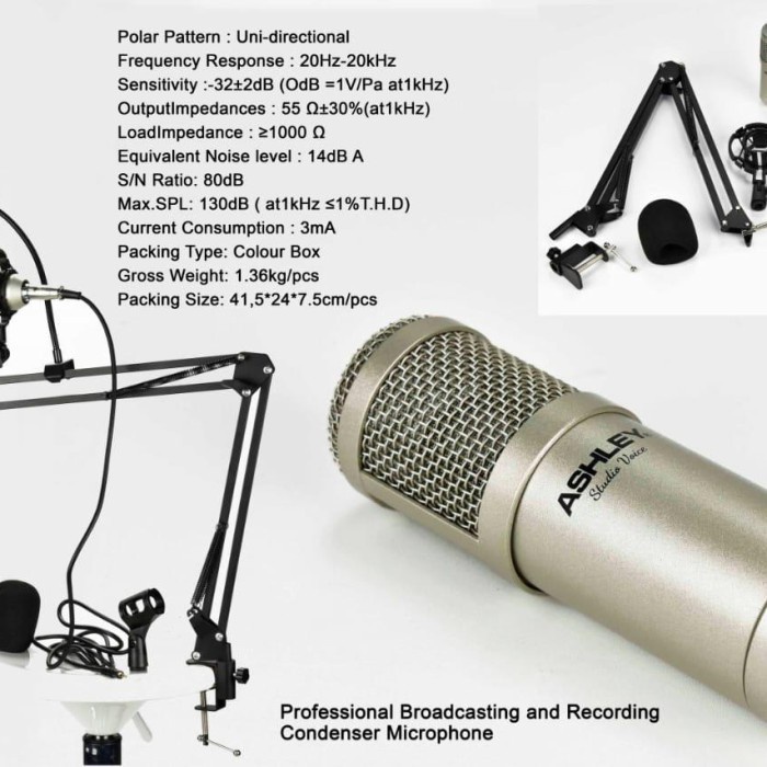 1 Paket Mikrofon Ashley Studio Voice Professional Condenser Microphone