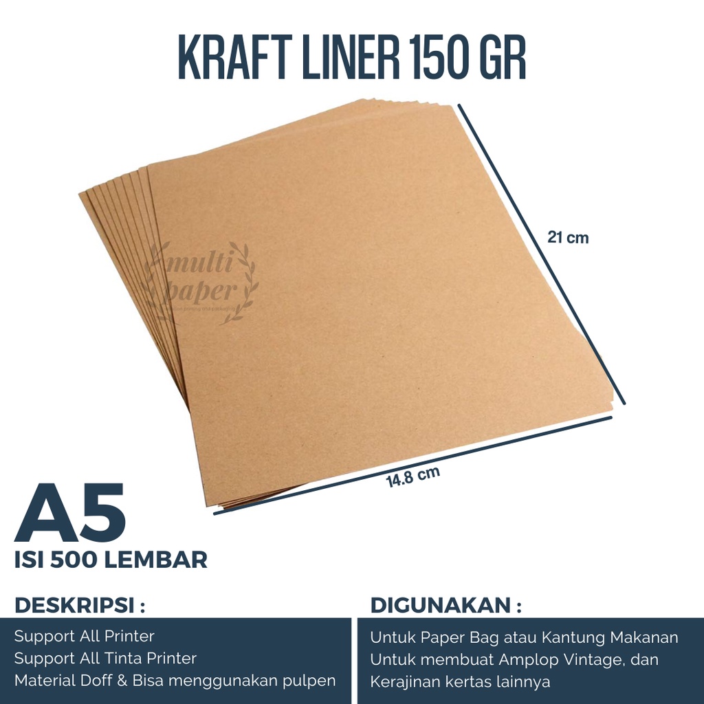 

Kertas Kraft A5 Liner 150 gsm isi 500 lembar / Kertas Bahan Paper Bag / Kertas Paper Bag