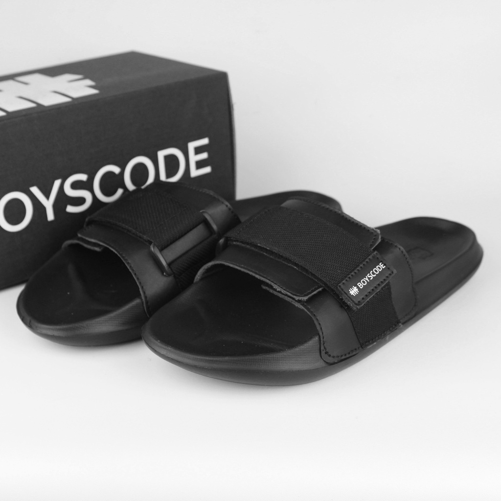 Sendal Selop Pria Distro Strap Boyscode Ethernal Original Fullblack / Sendal Slide Pria / Sendal Slip On