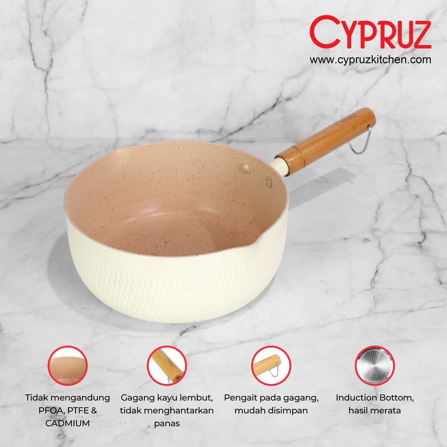 Sauce Pan Color Series 20cm / Panci Susu Warna Putih Cypruz SN-0272