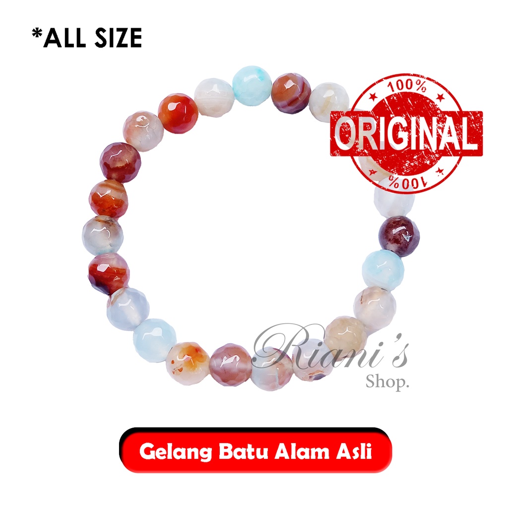 Gelang Wanita Cantik Batu Alam Asli Perhiasan Anak Perempuan Murah Jade Giok Agate Warna Warni Pink 