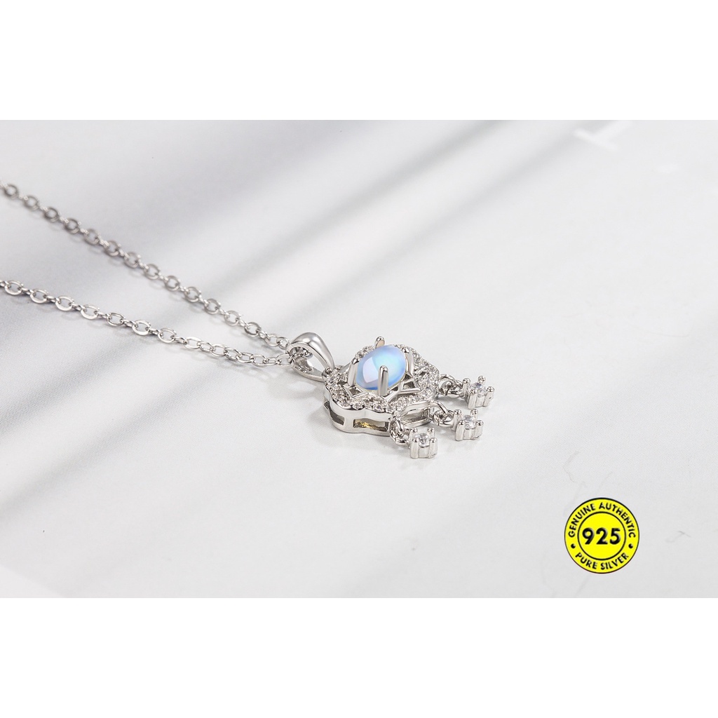 Kalung Rantai Sterling Silver 925 Dengan Liontin Batu Moonstone Untuk Wanita U1400