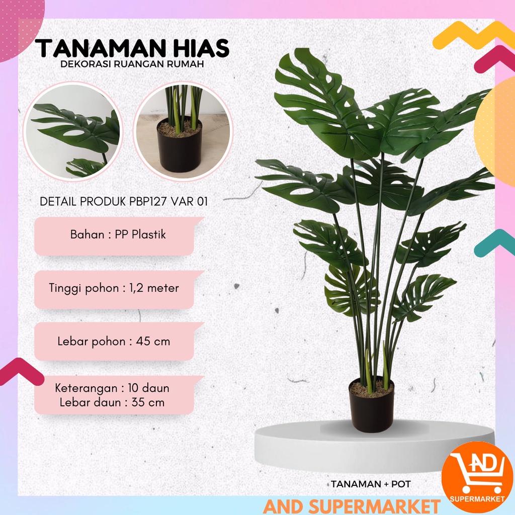 AND / COD / Tanaman Pohon Monstera Hias Dekorasi Ruangan Rumah Artificial Pohon Plastik Monstera Palsu PBP127