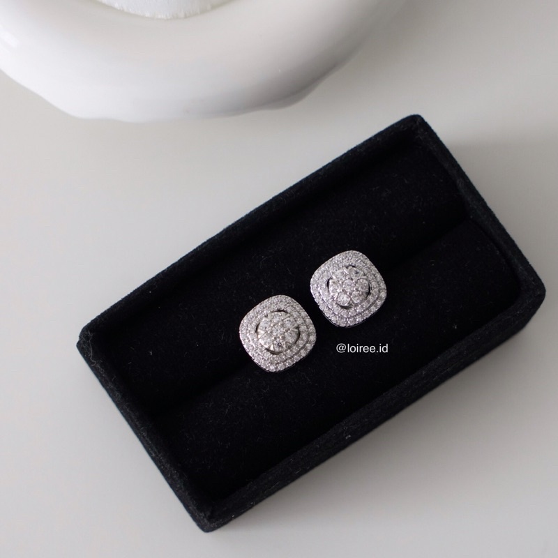 QUINCY | Luxe Collection - Zirconia Square Halo Daily Stud Earrings - Anting Wanita