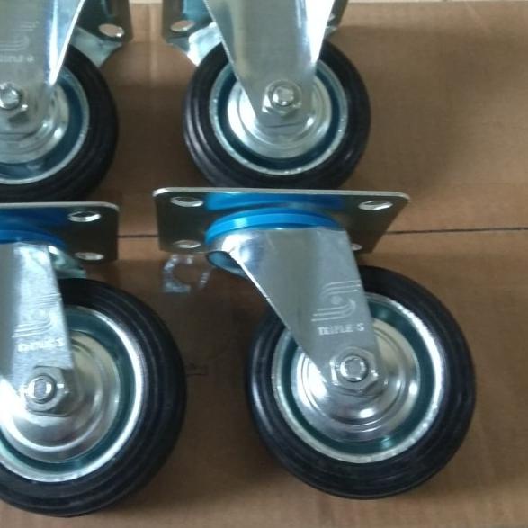 Roda Troli Roda trolley Roda Karet 3" inch/inci 1 set (4 buah)