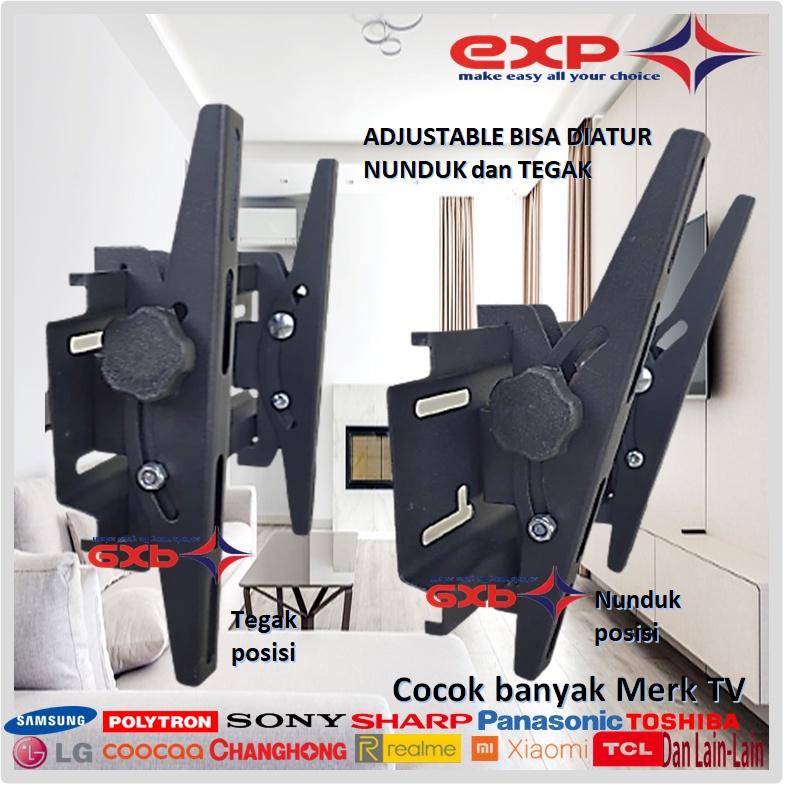 GARANSI COCOK!! Bracket TV 14&quot; s/d 43&quot; Universal  43 42 40 32 24 21 17 14 inchi Bisa nunduk ADA WATERPASS Tebal bracket braket breket briket breaket brecket bricket