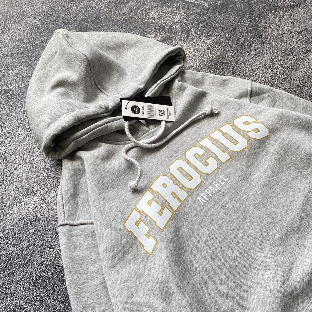 Jaket Sweater Hoodie FEROCIOUS - Logo Wwhite - GREY MISTY [FREE STICKER]
