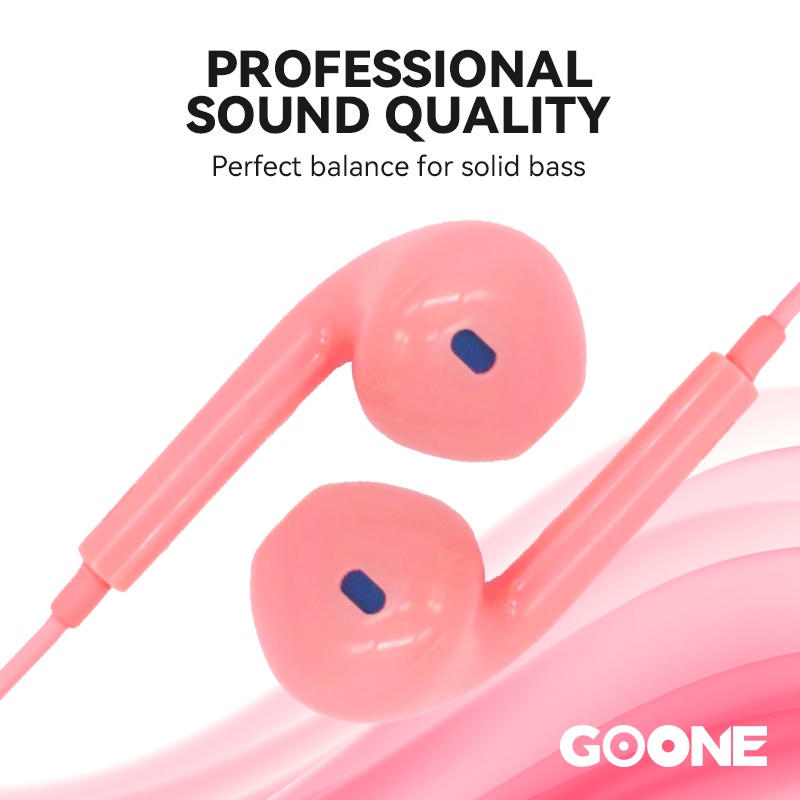 GOONE Earphone Headphone Dengan Kotak 3.5mm Kabel Jack 1.2 m Headset Warna Putih Hitam Pink Biru Musik Hp Komputer