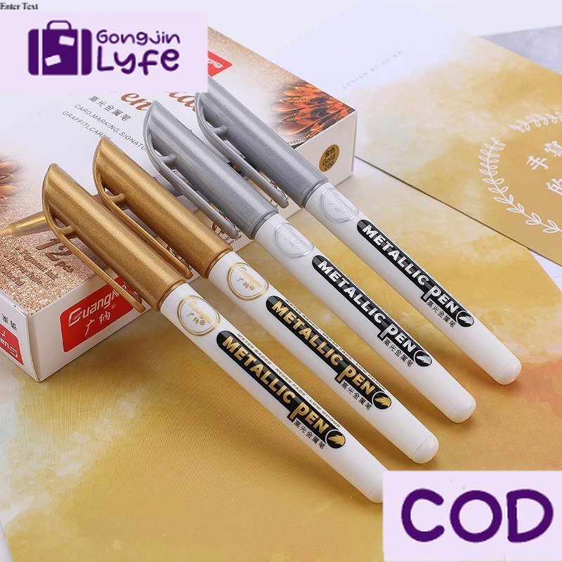 

[Gongjin] 1pcs Metallic Pen Spidol Metalik Warna Silver Gold / Metalic Emas Perak Deco Decor Dekor Tinta