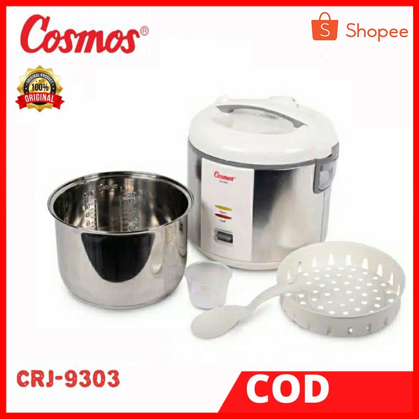 Cosmos Rice Cooker Stainless Steel CRJ-9303 - 2L /rice cooker/penanak nasi/rice cooker stainless steel/rice cooker stainless/stainless/rice cooker cosmos stainless steel /rice cooker 2L/magicom stainless steel/cooker/rice