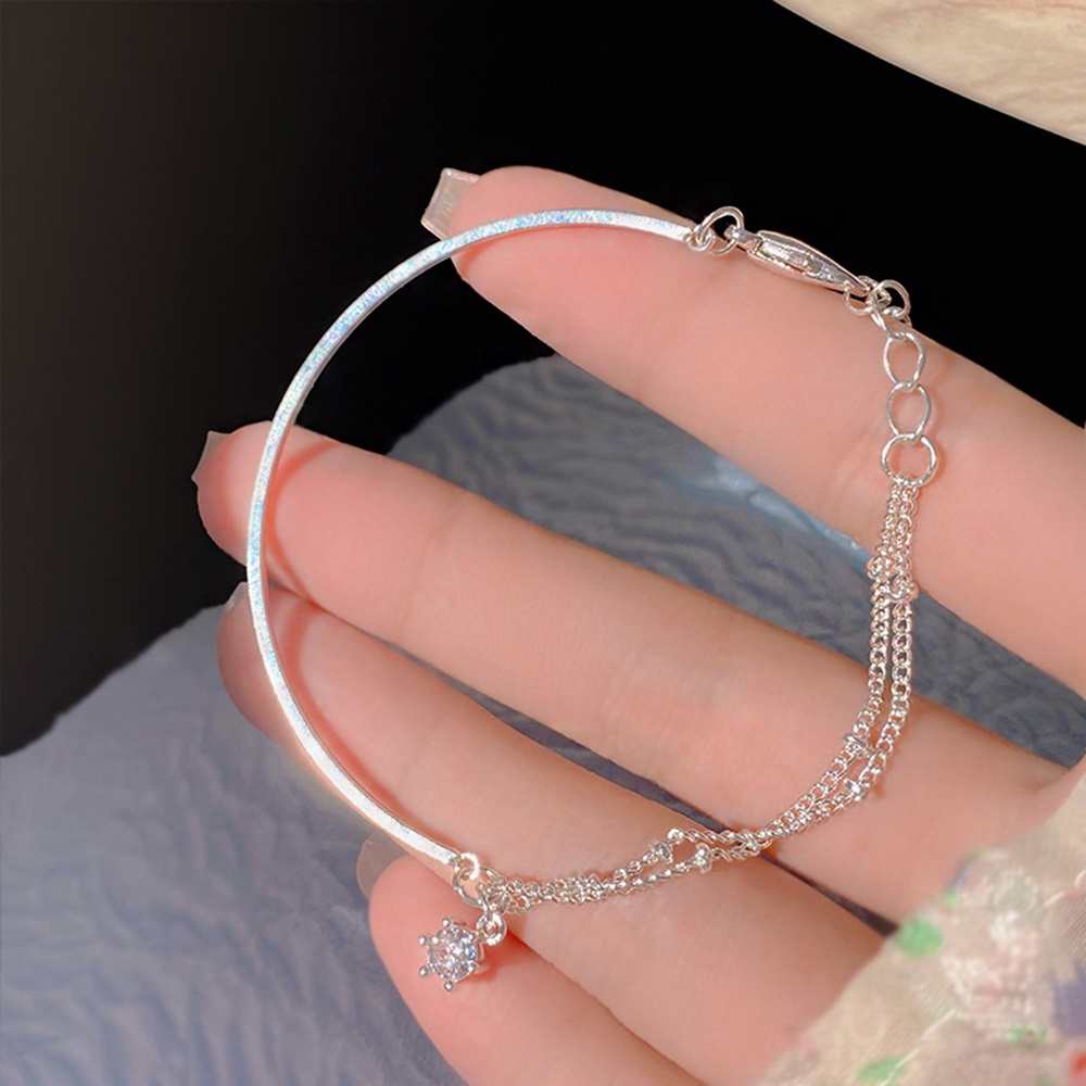 Gelang Rantai sterling Silver 925 Hias Liontin Zirkon Berlian Imitasi Asimetris Untuk Wanita