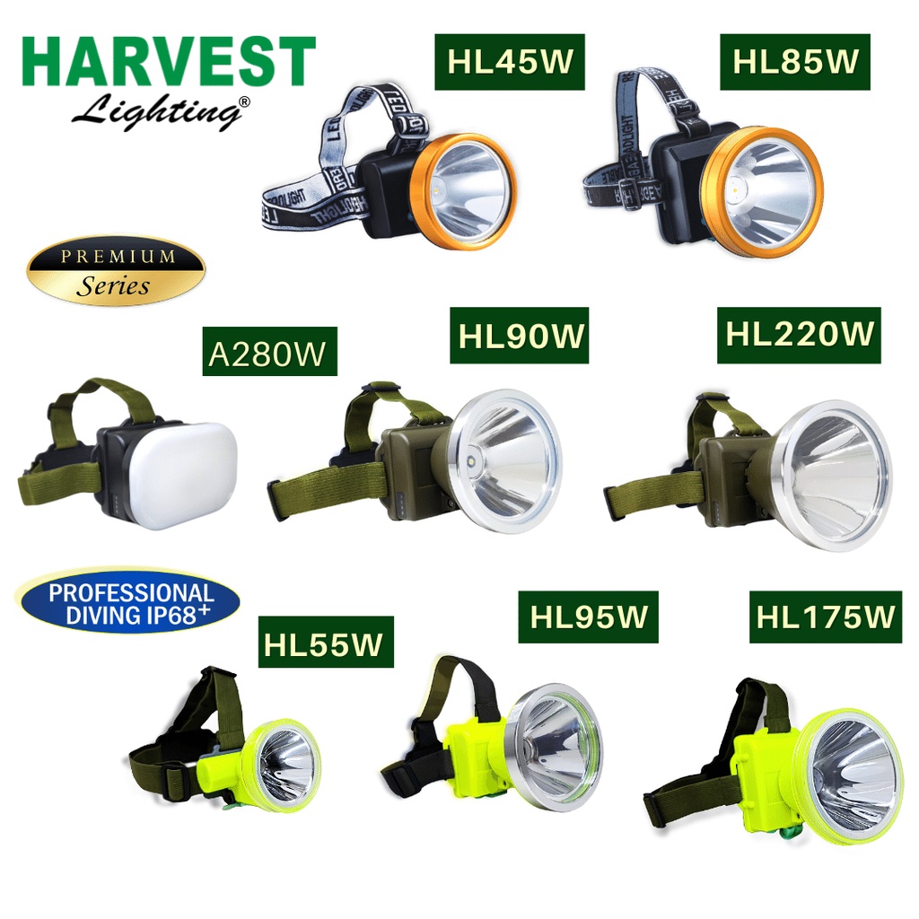 220W Headlamp Premium HARVEST LIGHTING Senter Kepala LED Lampu Emergency Travel Tambang Hunting Berburu Rechargeable Original Bergaransi