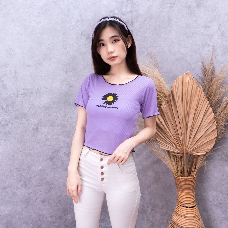 ZASKIYA - Jeswon Kriwil RIB / T-shirt wanita Peaceminus One korean style / Atasan wanita crop